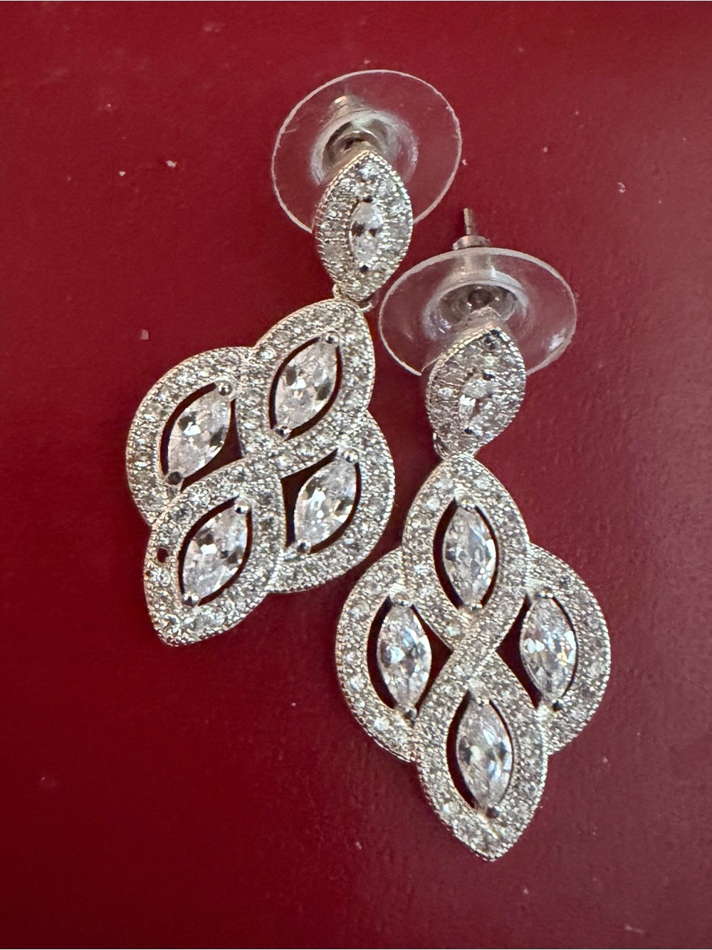 Silver Crystal Marquise Drop Earrings - Elegant Women's Jewelry